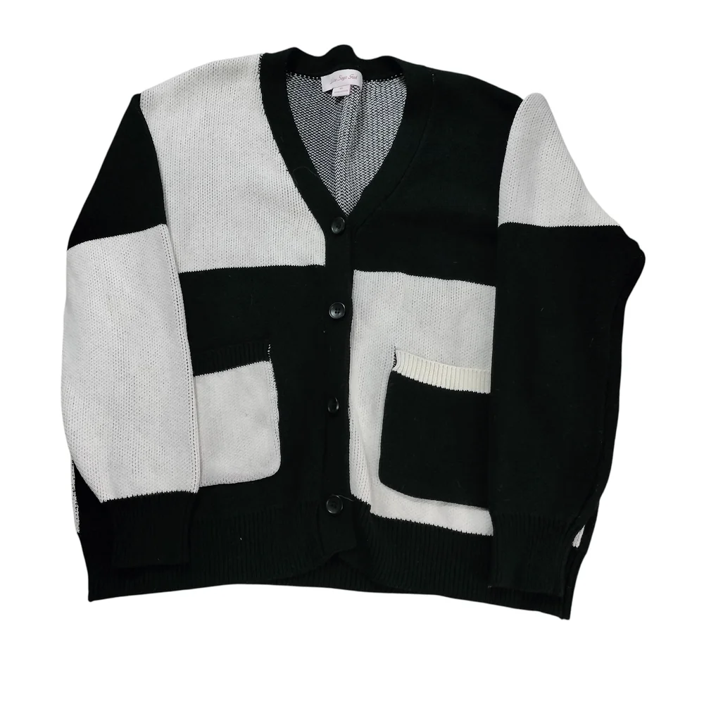 Lisa Says Gah Lauda Cardigan Black White Colorblock Oversized Knit Size M/L
